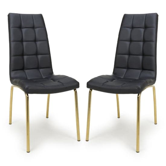 Jenner Black Faux Leather Dining Chairs With Gold Legs In Pair