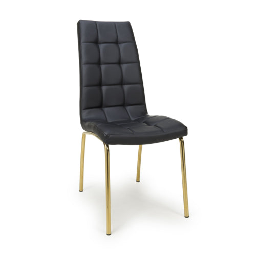 Jenner Black Faux Leather Dining Chairs With Gold Legs In Pair