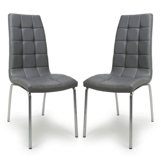 Jenner Grey Faux Leather Dining Chairs With Chrome Legs In Pair