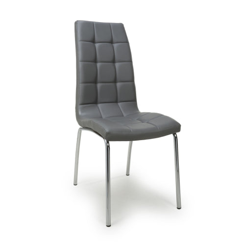 Jenner Grey Faux Leather Dining Chairs With Chrome Legs In Pair