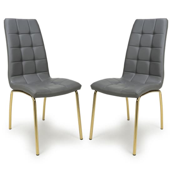 Jenner Grey Faux Leather Dining Chairs With Gold Legs In Pair
