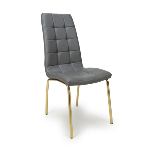 Jenner Grey Faux Leather Dining Chairs With Gold Legs In Pair