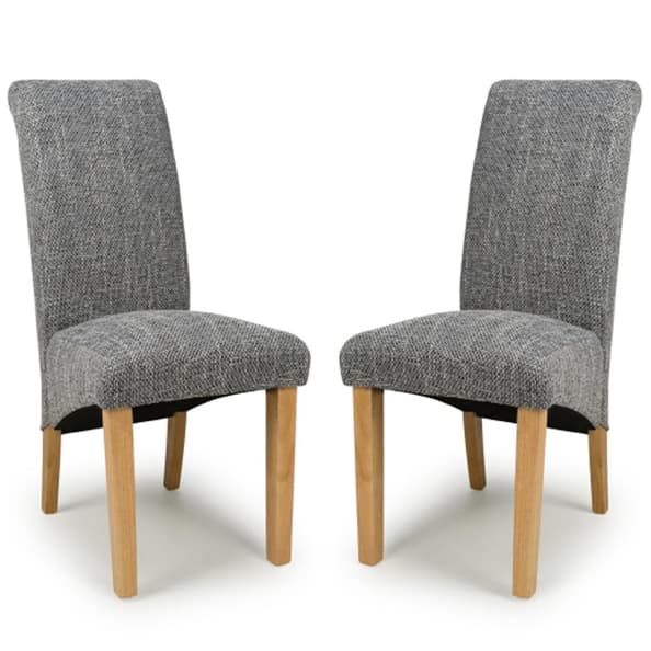 Karta Grey Fabric Dining Chairs With Oak Legs In Pair