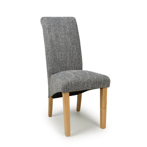 Karta Grey Fabric Dining Chairs With Oak Legs In Pair