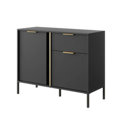Lars Wooden Sideboard 2 Doors 1 Drawer in Anthracite & Gold - Furniture One Shop