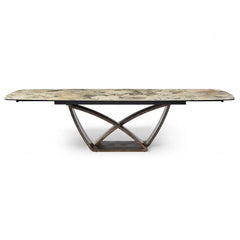 Lavish Italian Ceramic Marble Extending Dining Table In Matt Ivory & Emerald Vein
