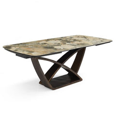 Lavish Italian Ceramic Marble Extending Dining Table In Matt Ivory & Emerald Vein