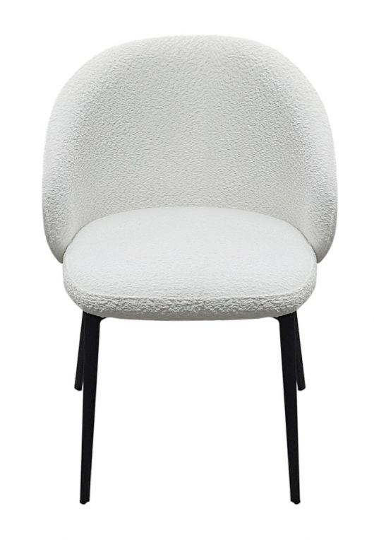 Lazio Ivory White Boucle Fabric Dining Chairs With Black Legs In Pair