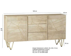 Light Gold Extra Large Sideboard 3 Drawers And 2 Doors