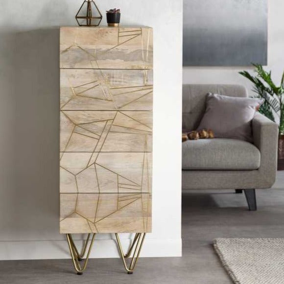 Light Gold Tall Chest Of Drawers
