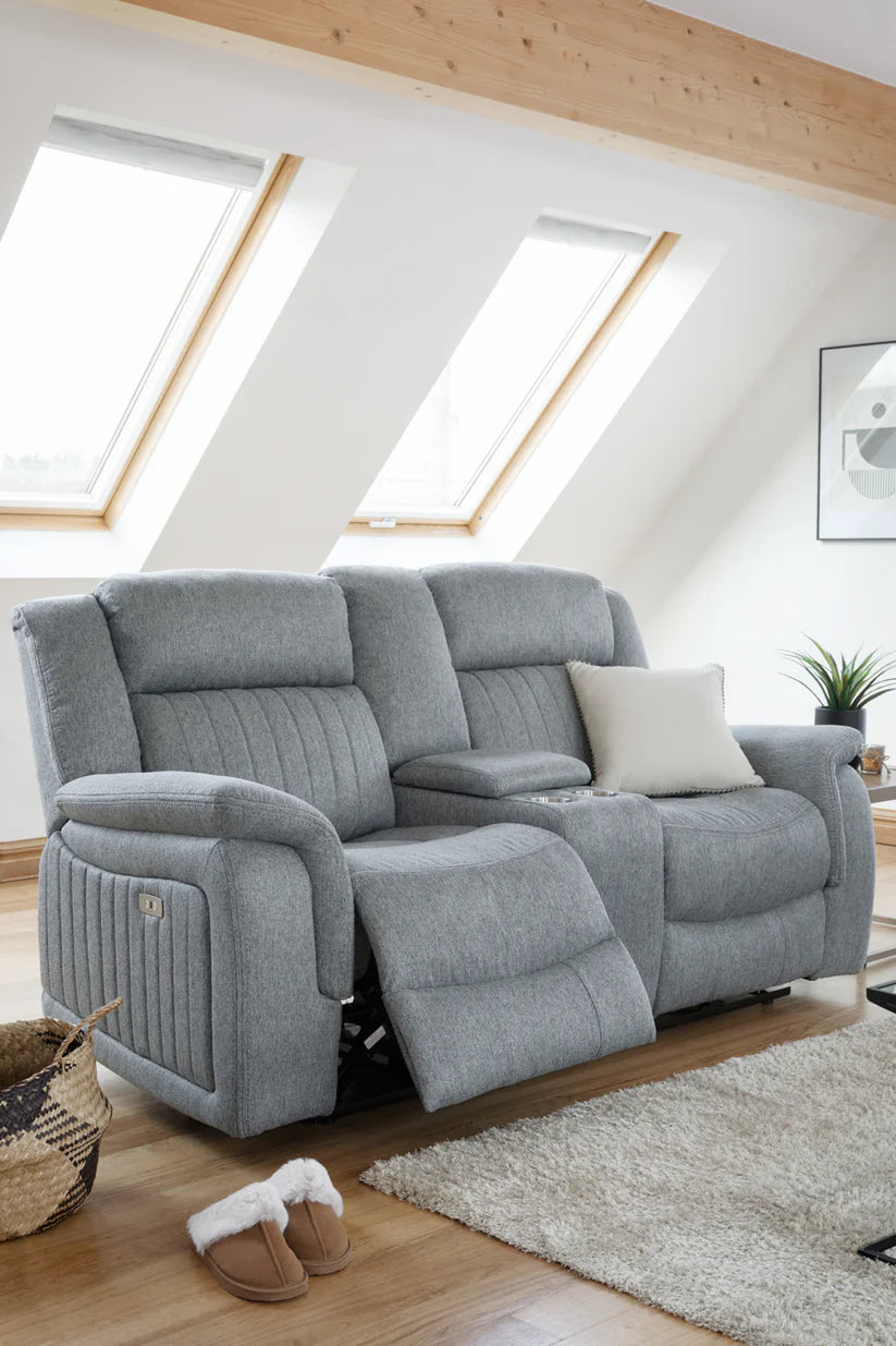 Linden Fabric 2 Seater Electric Recliner Sofa In Grey