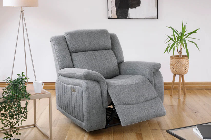 Linden Fabric Electric Recliner Arm Chair In Grey