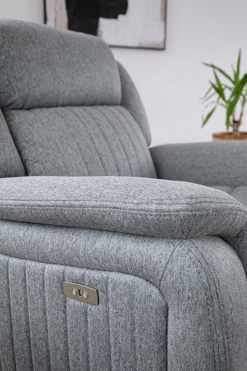Linden Fabric Electric Recliner Arm Chair In Grey