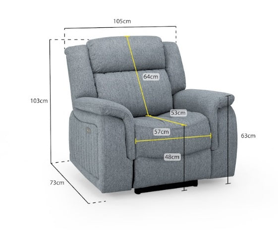 Linden Fabric Electric Recliner Arm Chair In Grey