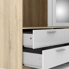 Line Wardrobe - 3 Doors 6 Drawers in Oak with White High Gloss - Furniture One Shop