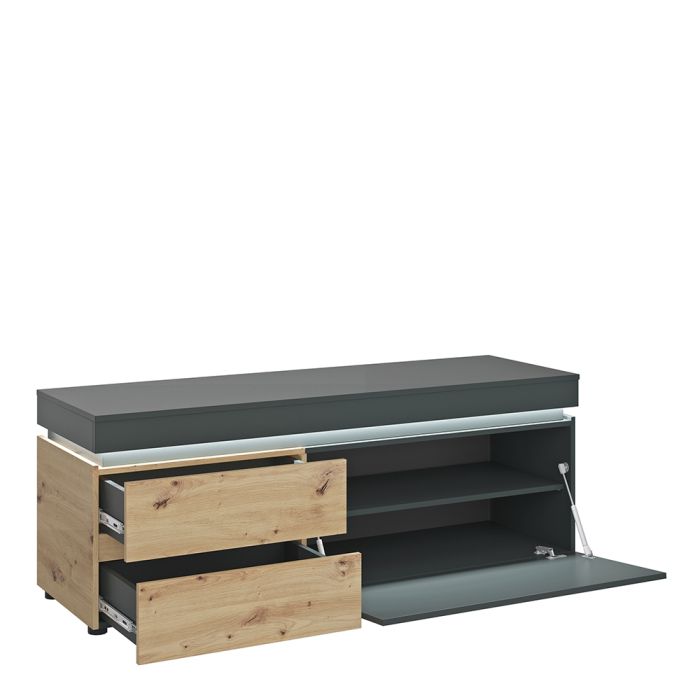 Luci 1 Door 2 Drawer 150 cm TV unit (including LED lighting) in Platinum and Oak