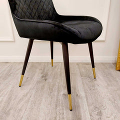 Luna Black Velvet Dining Chairs in Pair