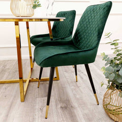 Luna Emerald Green Velvet Dining Chairs in Pair - Furniture One Shop
