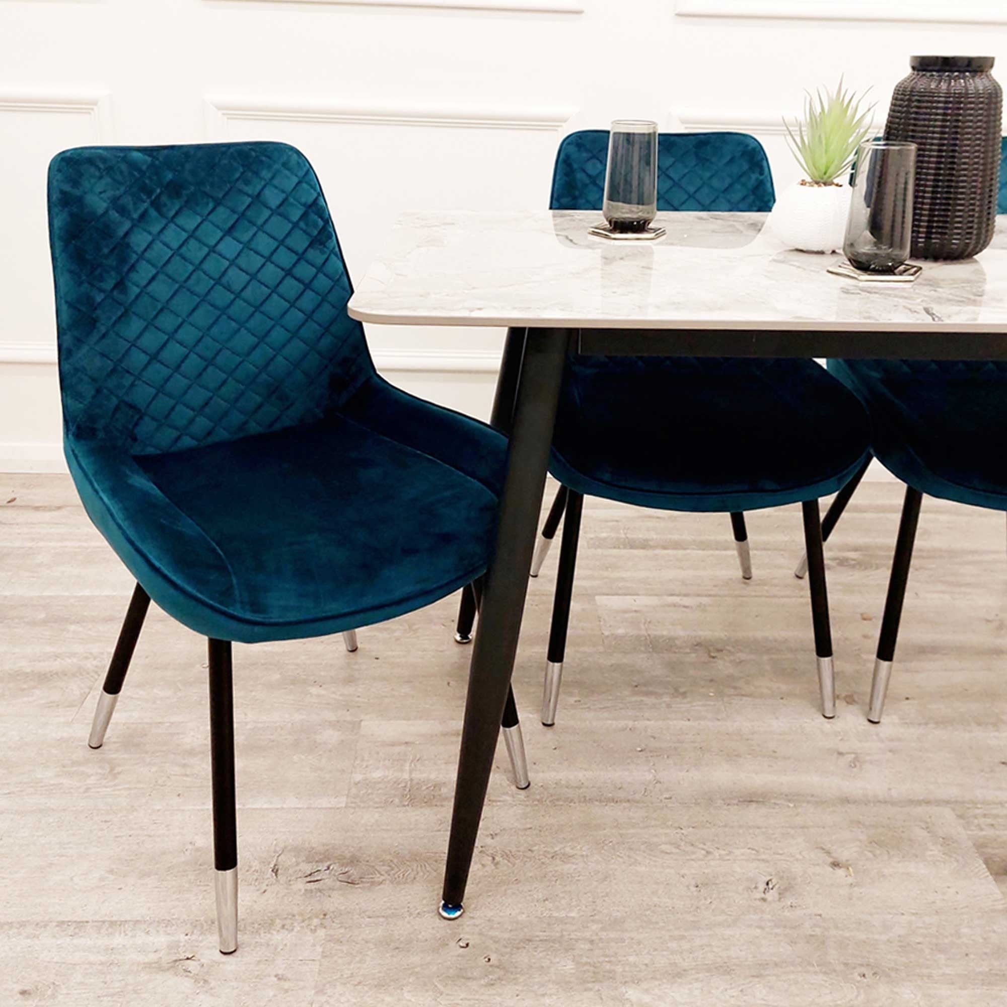 Luna Teal Velvet Dining Chairs in Pair