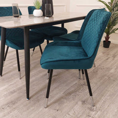 Luna Teal Velvet Dining Chairs in Pair - Furniture One Shop