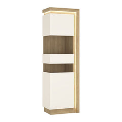 Lyon Tall Narrow Display Cabinet (LHD) in Riviera Oak/White High Gloss - Furniture One Shop