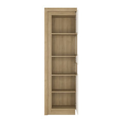 Lyon Tall Narrow Display Cabinet (RHD) in Riviera Oak/White High Gloss - Furniture One Shop