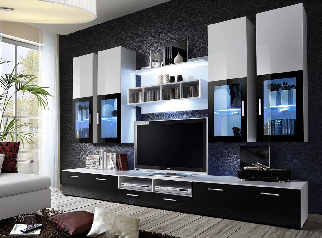 Lyra Wooden Entertainment Unit in Black & White High Gloss