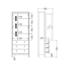 Madrid China Cabinet 2 Glass Doors with 3 Drawers in White