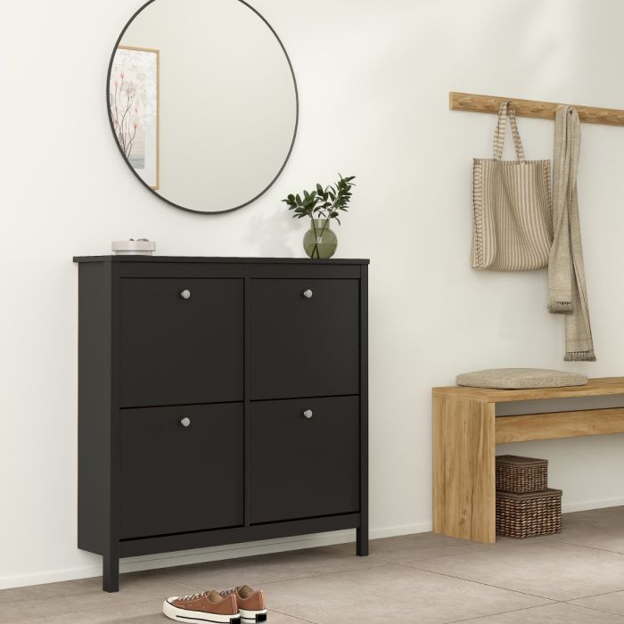 Madrid Shoe Cabinet Flip Down Doors in Matt Black – Furniture