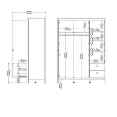 Madrid Wardrobe with 2 Doors 1 Mirror Door 2 Drawers Matt Black