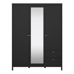 Madrid Wardrobe with 2 Doors 1 Mirror Door 2 Drawers Matt Black