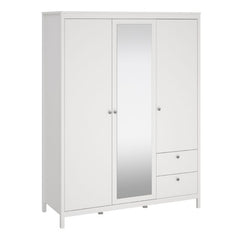 Madrid Wardrobe with 2 Doors 1 Mirror Door 2 Drawers White - Furniture One Shop