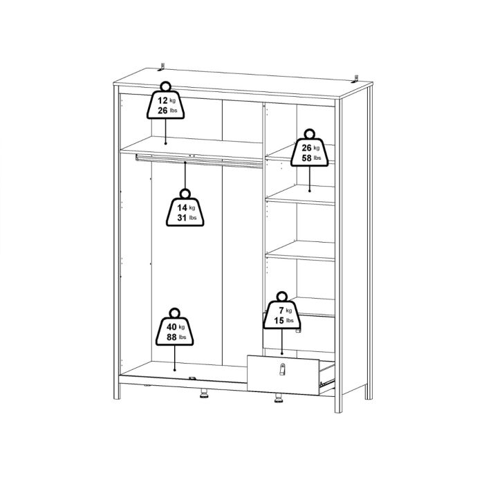 Madrid Wardrobe with 2 Doors 1 Mirror Door 2 Drawers White