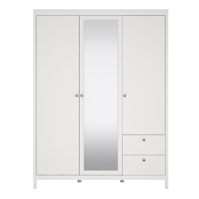 Madrid Wardrobe with 2 Doors 1 Mirror Door 2 Drawers White