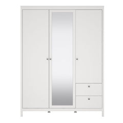 Madrid Wardrobe with 2 Doors 1 Mirror Door 2 Drawers White - Furniture One Shop