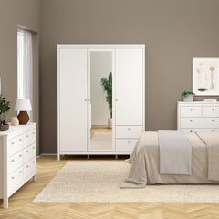Madrid Wardrobe with 2 Doors 1 Mirror Door 2 Drawers White - Furniture One Shop