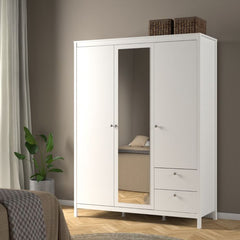 Madrid Wardrobe with 2 Doors 1 Mirror Door 2 Drawers White - Furniture One Shop