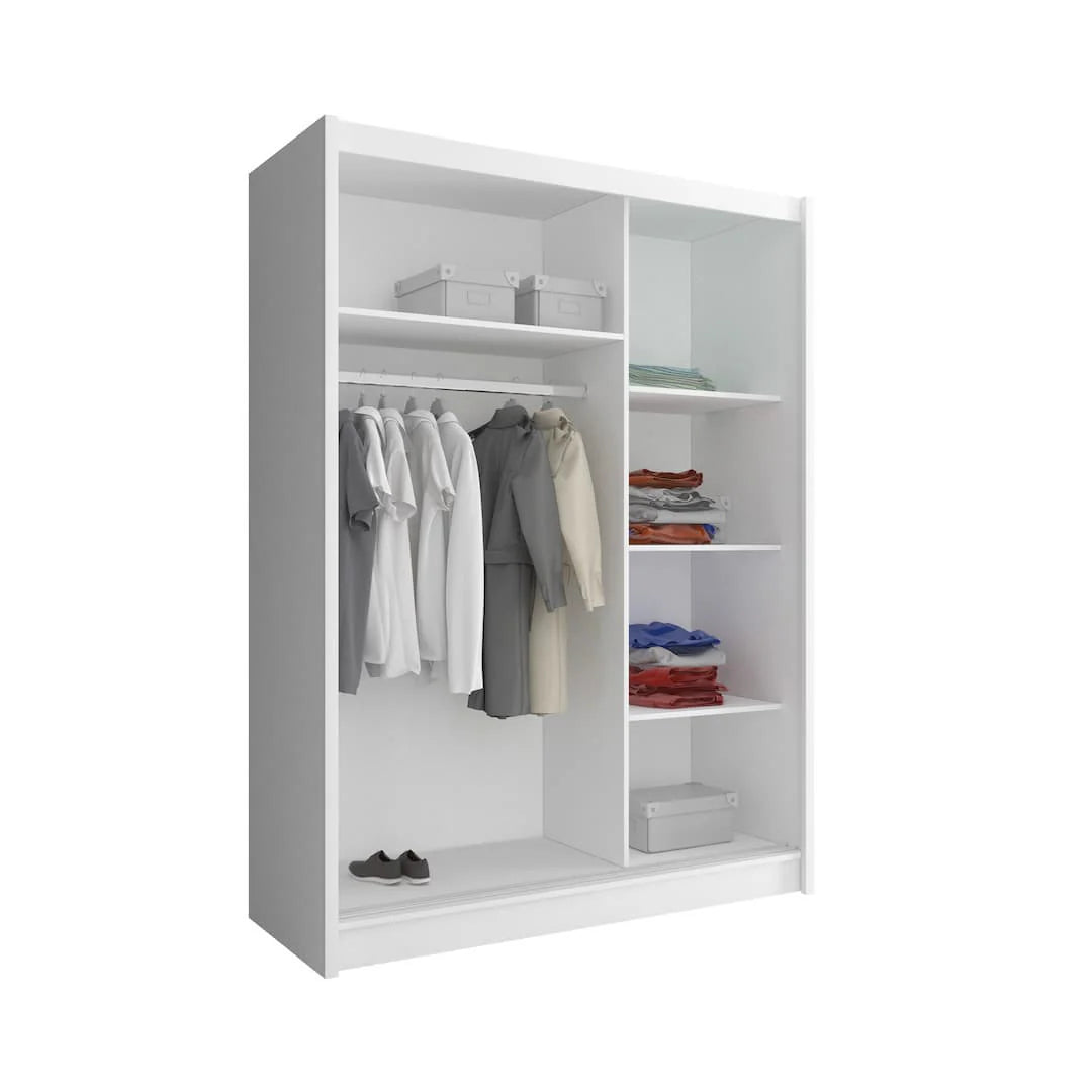 Maja Wooden Wardrobe 150cm With 2 Mirrored Sliding Doors In White Matt