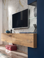 Marino Wooden Entertainment Unit in Navy & Oak Flagstaff - Furniture One Shop