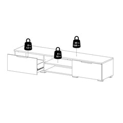 Match TV Unit 2 Drawers 2 Shelf in White High Gloss - Furniture One Shop