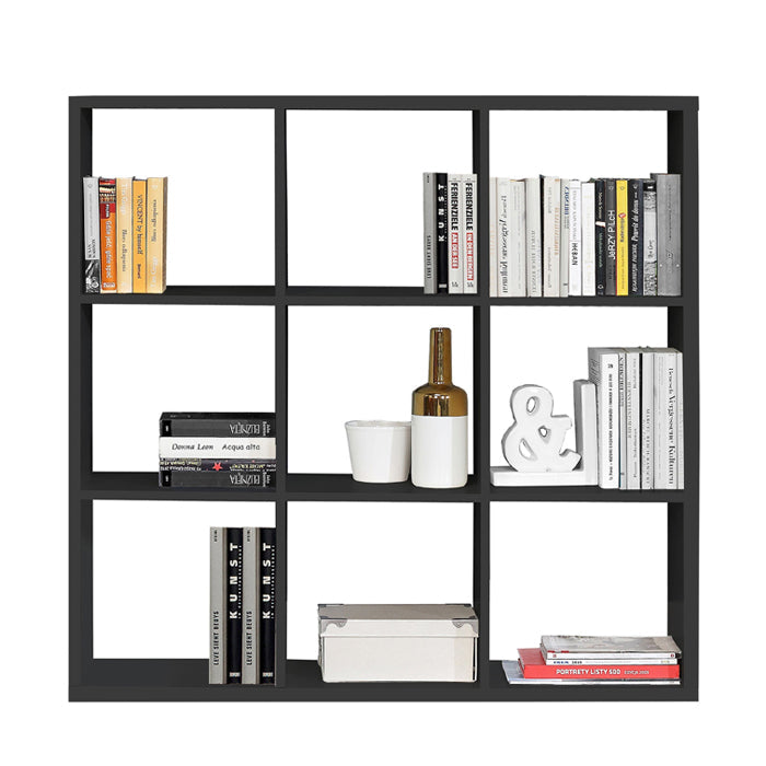 Mauro Large Wide 3x3 Bookcase in Matt Black