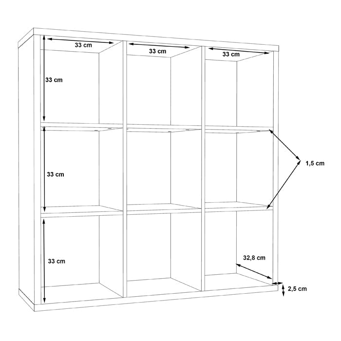 Mauro Large Wide 3x3 Bookcase in Matt Black