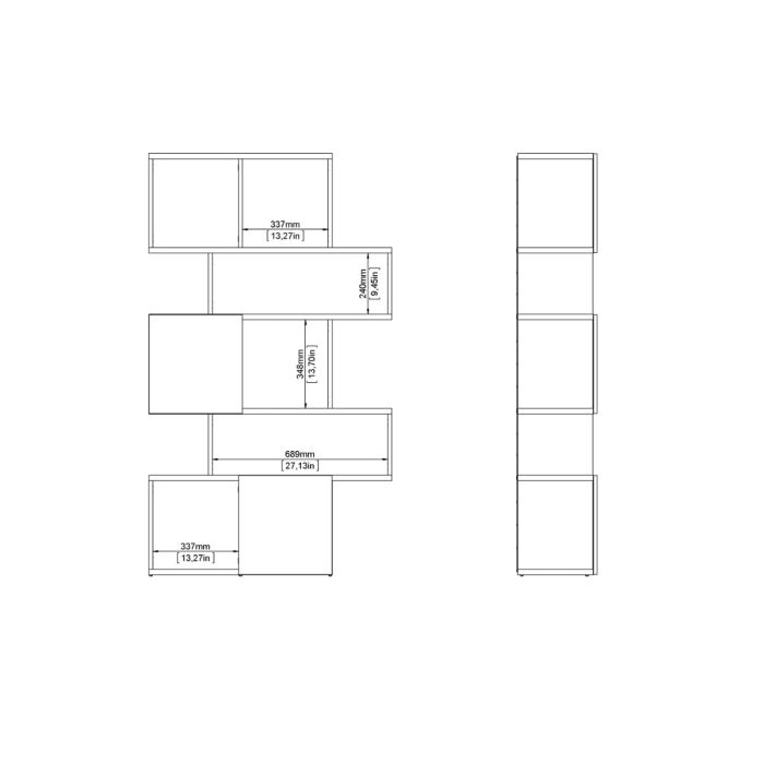 Maze Asymmetrical Bookcase with 3 Doors in Jackson Hickory and White High Gloss - UK