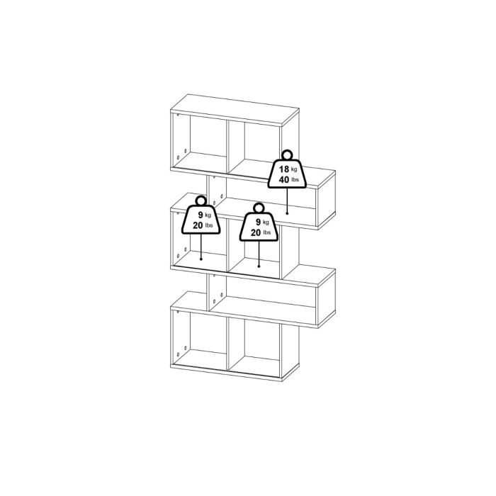 Maze Asymmetrical Bookcase with 3 Doors in Jackson Hickory and White High Gloss - UK