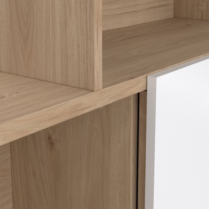 Maze Asymmetrical Bookcase with 3 Doors in Jackson Hickory and White High Gloss - UK