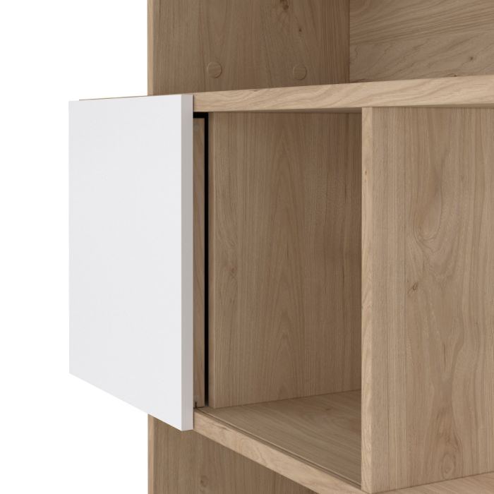 Maze Asymmetrical Bookcase with 3 Doors in Jackson Hickory and White High Gloss - UK