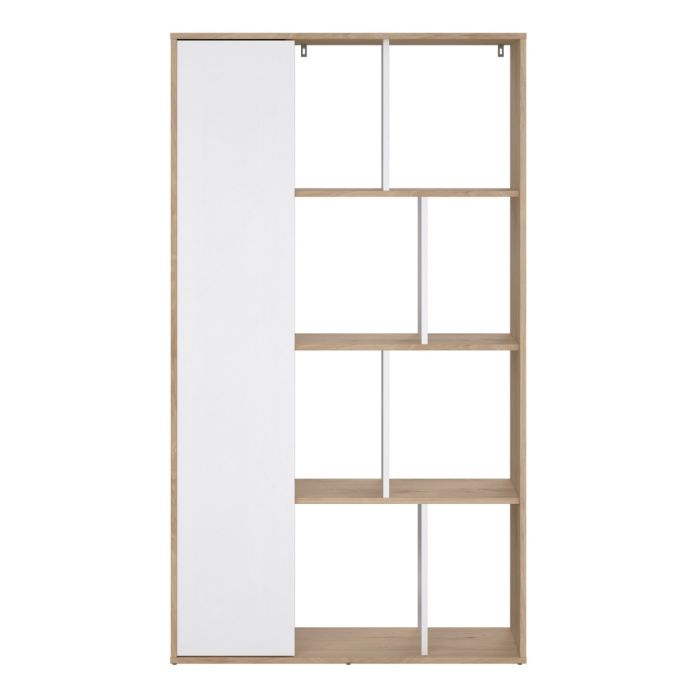 Maze Bookcase with 1 Door in Jackson Hickory and White High Gloss - UK