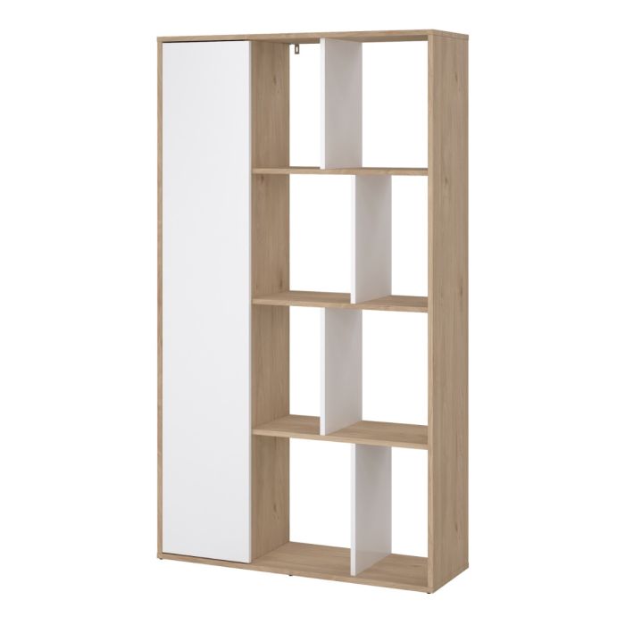 Maze Bookcase with 1 Door in Jackson Hickory and White High Gloss - UK