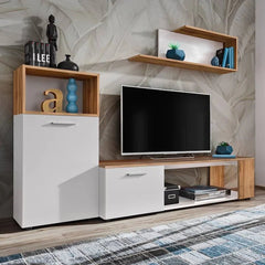 Maze I Wooden Entertainment Unit in White Matt & Oak Wotan