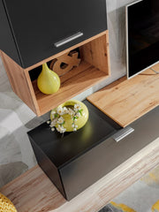 Maze II Wooden Entertainment Unit in Black Matt & Oak Wotan - Furniture One Shop